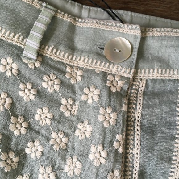 NWOT Zara Embroidered Pants Eyelet Patchwork Blue Seafoam Floral Gauze HiRise XS - Picture 10 of 13